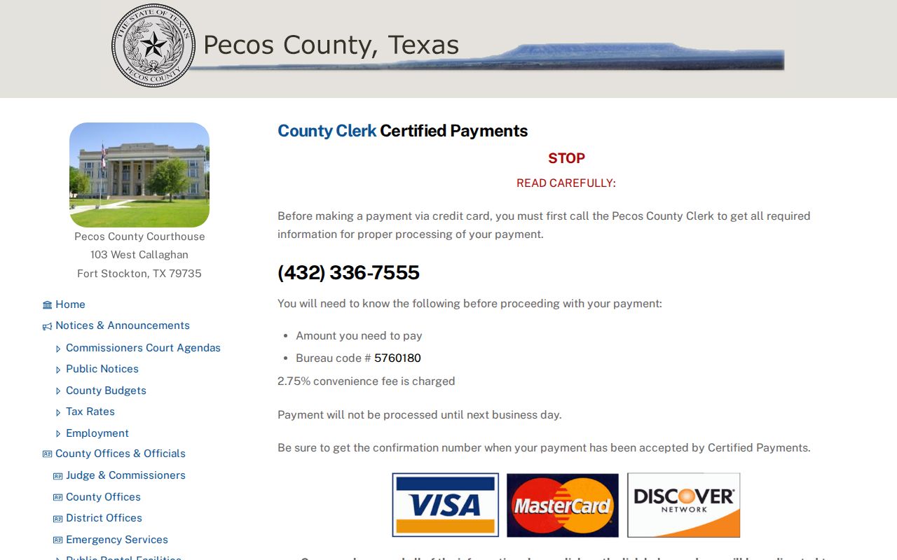 Pecos County criminal court record payment instructions