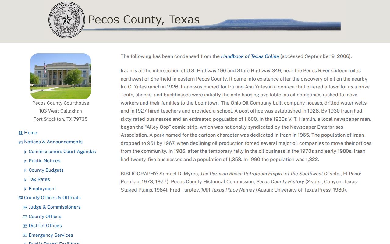 Iraan court records and county-posted city history