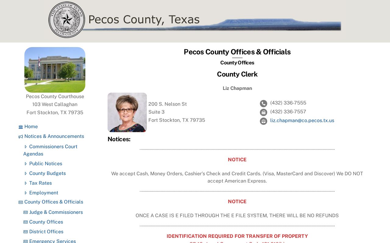 Pecos County Clerk record contact page